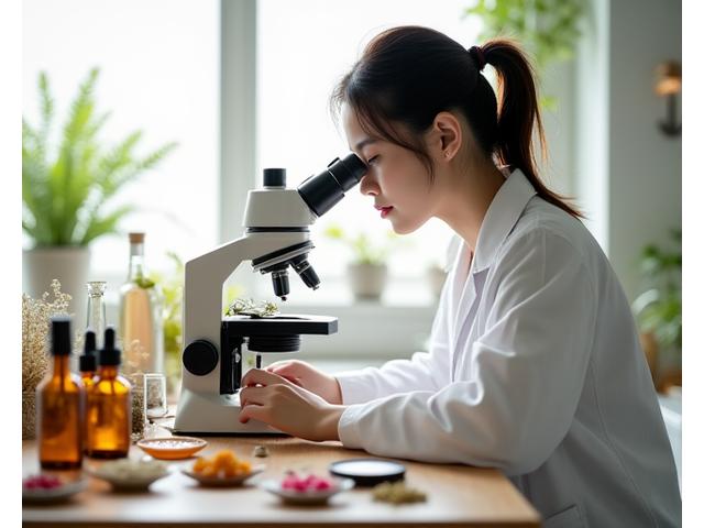 ボタニカ工房の研究所で研究員が天然素材を調べている様子